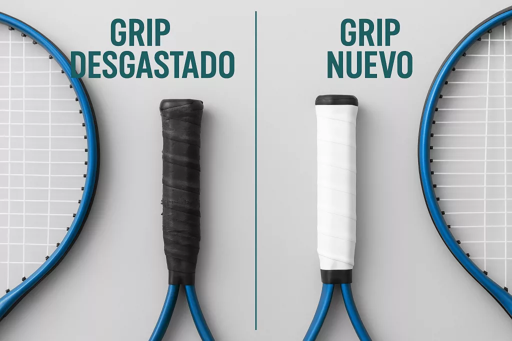 grip gastado vs grip nuevo. cuando cambiar el grip de mi raqueda