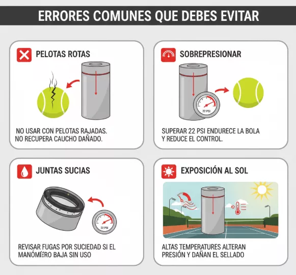 imagen de errores comunes al usar un presurizador de pelotas