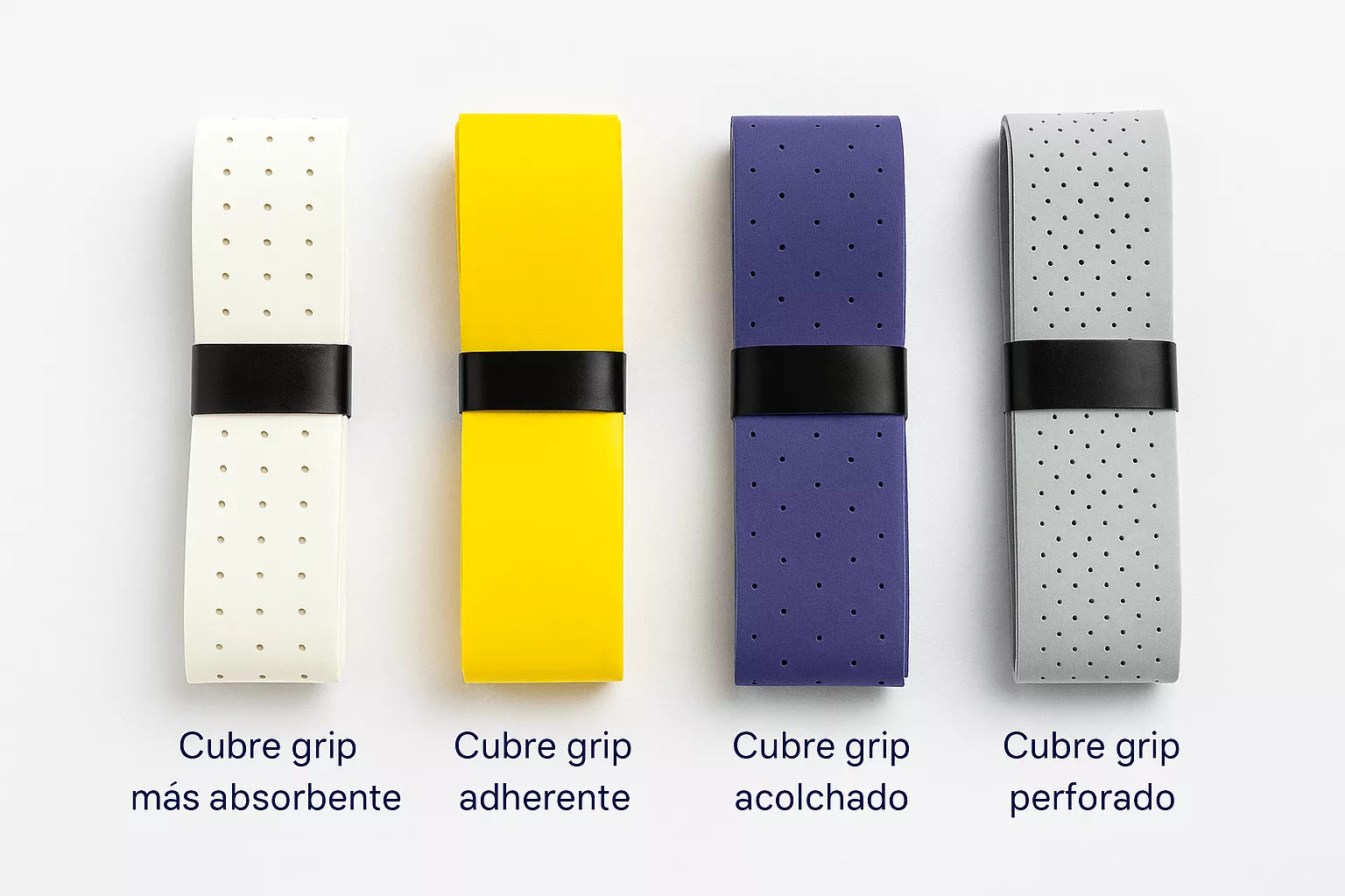 Tipos de cubre grip: absorbente, adherente, acolchado y perforado
